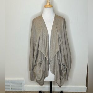 Karen Kane Taupe Open Front Cardigan Sweater Batwing Sleeve Women's L Wool Blend